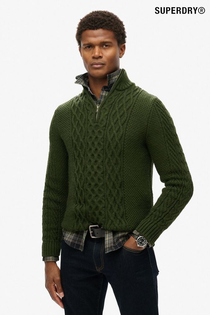 Buy Men s Green Jumpers Cable Knitwear Online Next UK