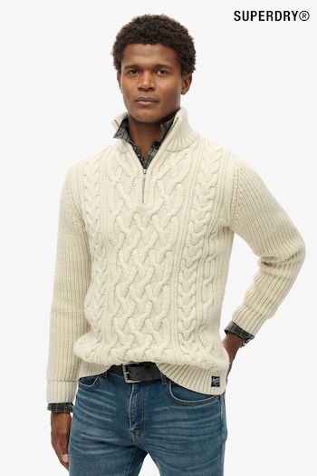 Superdry Ecru Jacob Cable Knit Quarter Zip Jumper (825149) | £65