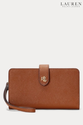 Lauren Ralph Lauren Tan Brown Crosshatch Leather Tech Wristlet Bag (825241) | £149