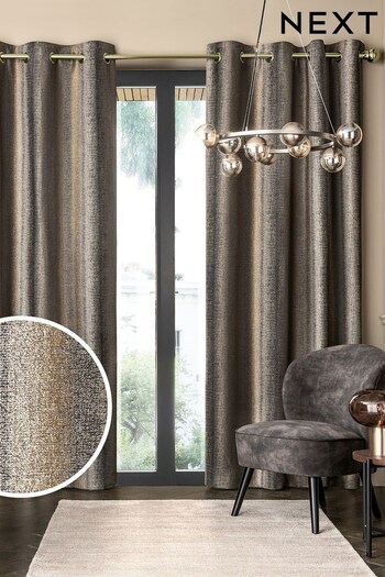 Black/Bronze Gold with Gold Eyelets Metallic Stripe Eyelet Lined Curtains (825680) | £90 - £180