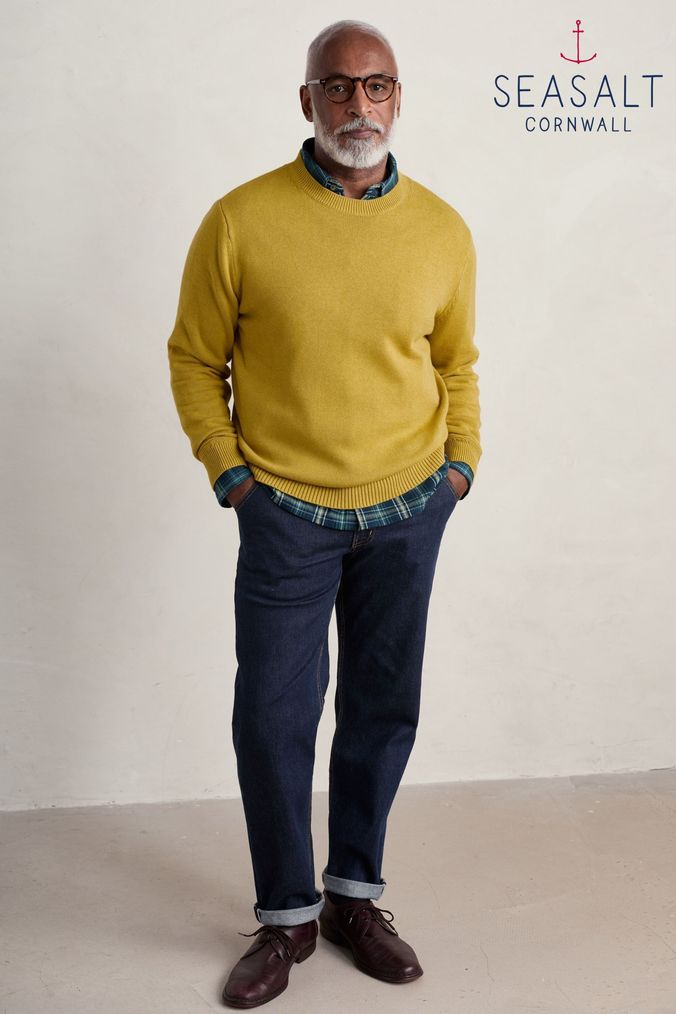 Yellow crew neck sweater mens hot sale