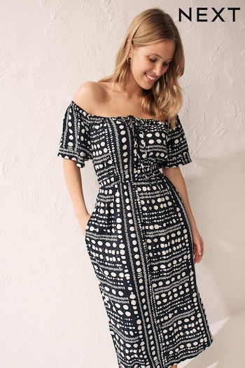 Black/White Spot Off Shoulder Summer Dress (826308) | £29
