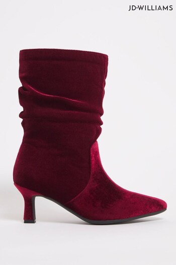 JD Williams Bordo Ruched Kitten Heel Boots in Extra Wide Fit (826322) | £48