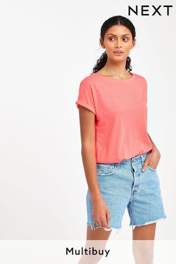 Fluro Coral Pink Round Neck Cap Sleeve T-Shirt (826407) | £7.50