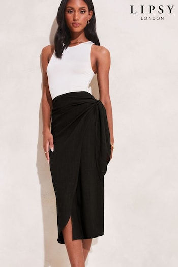 Lipsy Black Tie Waist Wrap Midi Skirt (826973) | £35
