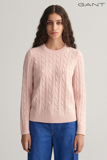 GANT Pink Lambswool Cable Crew Neck Jumper (827004) | £140
