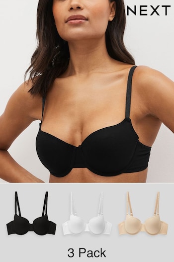Black/White/Nude Pad Balcony Cotton Blend Bras 3 Pack (827284) | £28