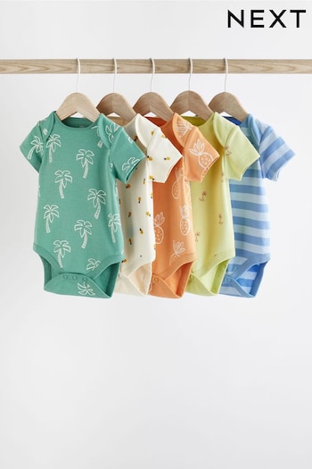 Bright Palm Print Baby Short Sleeve Bodysuit 5 Pack (827378) | £15 - £17