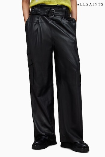 AllSaints Black Leather Harlyn Trousers (827412) | £339