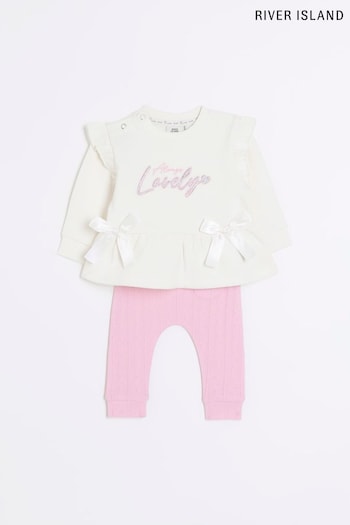 River Island Pink Baby indonesia Peplum Bow Sweatshirt Set (827791) | £22
