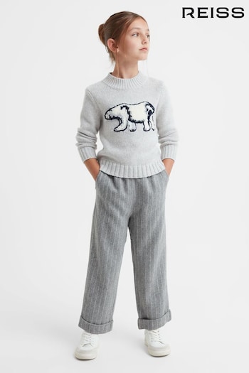 Reiss Grey Faye Senior Wool Blend Striped Elasticated med Trousers (827805) | £50