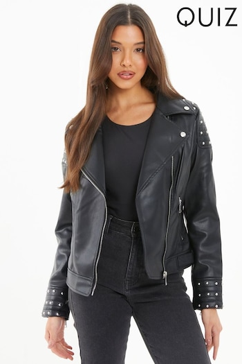 Quiz Black Pu Leather Studded Biker Jacket (827895) | £50