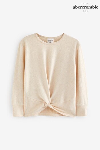 Abercrombie & Fitch Cream Long Sleeve Twist Front Top (828145) | £19