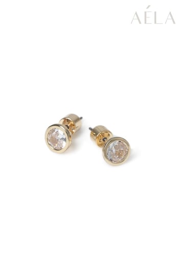Aela Gold Tone Diamond Simulants Solitaire Stud Earrings (828250) | £16.50