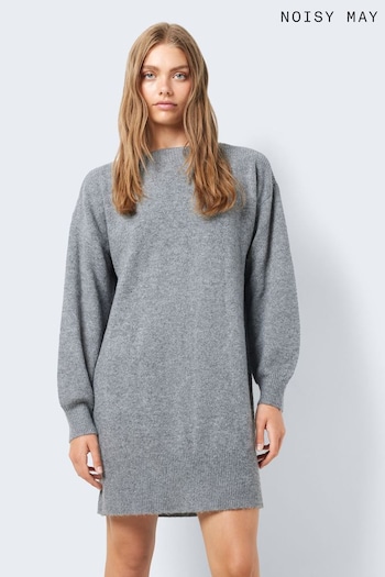NOISY MAY Grey Slash Neck Knitted Jumper Dress (828330) | £40