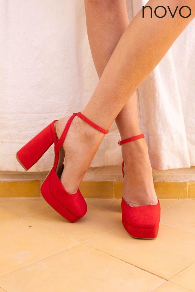 Red platform shoes with ankle strap on sale