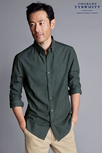 Charles Tyrwhitt Green Dobby Flannel Classic Fit Shirt (828665) | £65