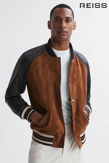 Reiss Tobacco Mackay Suede Leather Bomber Jacket (828825) | £798