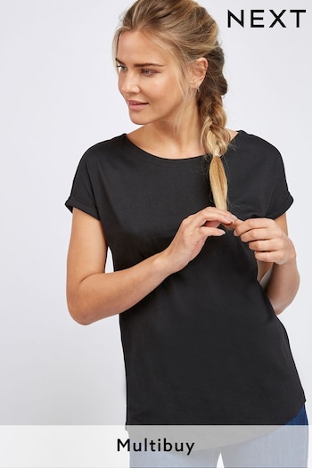 Black Round Neck Cap Sleeve T-Shirt (828891) | £7.50