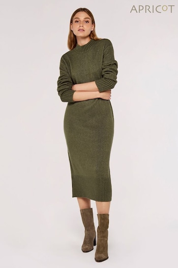 Apricot Khaki Green Chunky Knit High Neck Midi Dress (828908) | £39