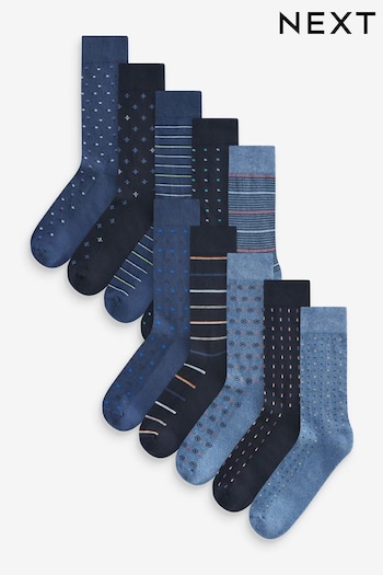Blue Pattern 10 Pack Cushioned Sole Comfort Socks (829036) | £30