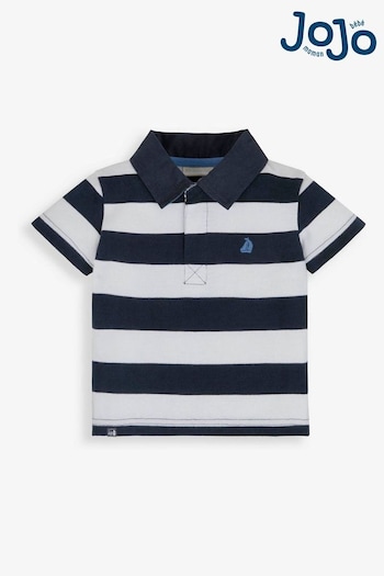 JoJo Maman Bébé Navy White Stripe Kids' Short Sleeved Polo Shirt (829226) | £15