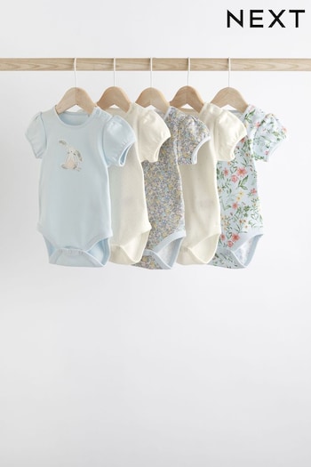 Blue 5 Pack Puff Sleeve Character Baby Bodysuits (829279) | £18 - £20