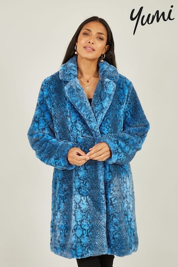 Yumi Blue Snakeskin Print Faux Fur Coat (829539) | £75