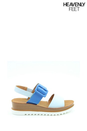 Heavenly Feet Ladies Blue Low Wedge Comfort Sandals (829575) | £35