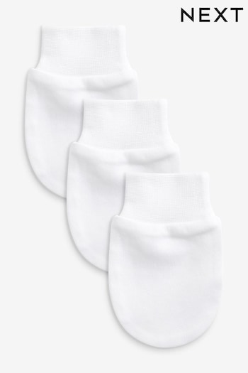 White Stampato Cotton Scratch Mitts 3 Pack (829848) | £3