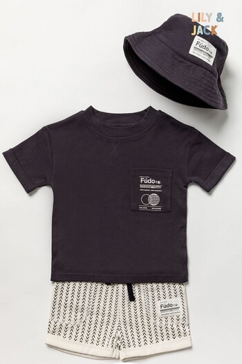 Lily & Jack Grey T-Shirt, Shorts pms30718 and Bucket Hat Outfit Set (829901) | £28