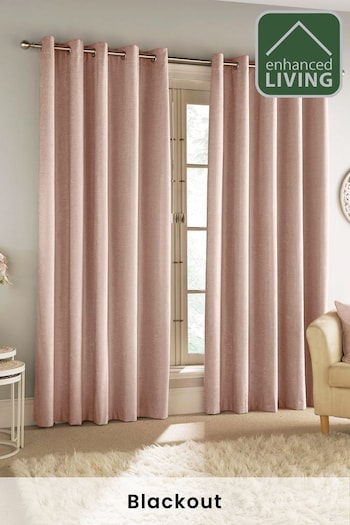 Enhanced Living Pink Savoy Eyelet Ready Made Blackout Eyelet Curtains (829957) | £75 - £150