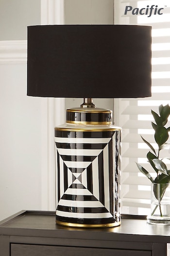Pacific Black Optic Stripe Ceramic Table Lamp (830333) | £150