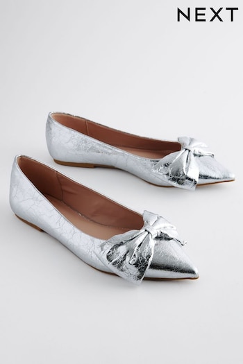 Silver Forever Comfort® Point Toe Bow Ballerinas (830404) | £38