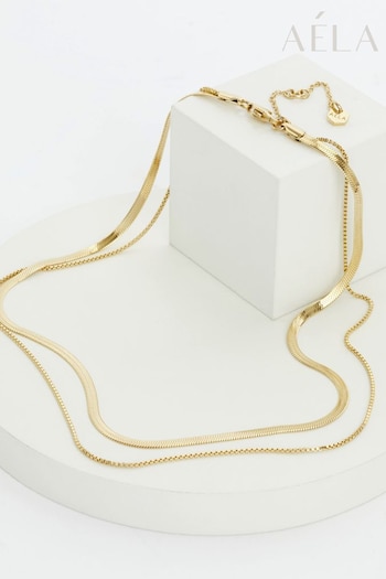 Aela Gold Plated Stainless Steel Snake 2 Row Chain Necklace (830792) | £25