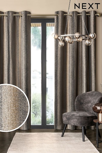 Black/Bronze Gold With Brass Eyelets Metallic Stripe Eyelet Lined Curtains (830799) | £90 - £180
