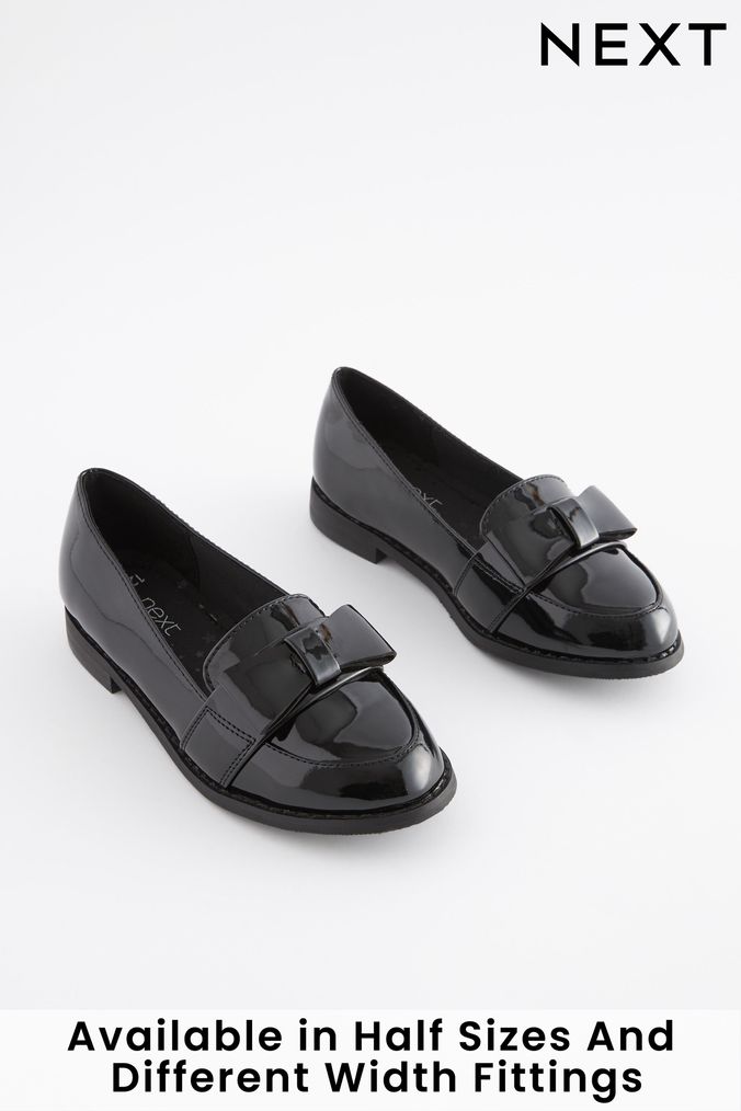 Black Patent School Bow Loafers (830836) | £22 - £29