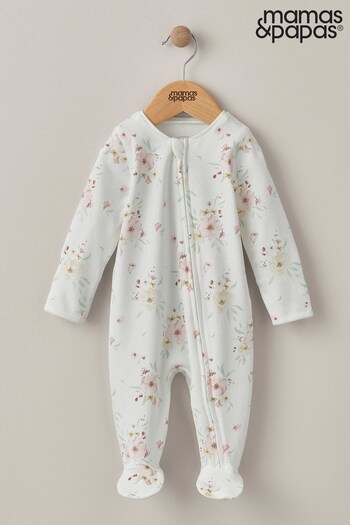 Mamas & Papas White Large Floral Zip All-In-One (830950) | £14
