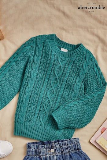 Abercrombie & Fitch Green Cable Crewneck Jumper (830955) | £29
