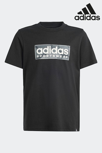adidas Black Kids Sportswear Camo Linear Graphic T-Shirt (830999) | £13