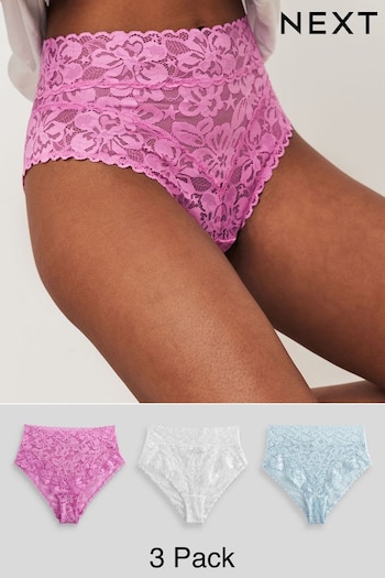 Pink/Blue/White High Rise Floral Lace Knickers 3 Pack (831019) | £21