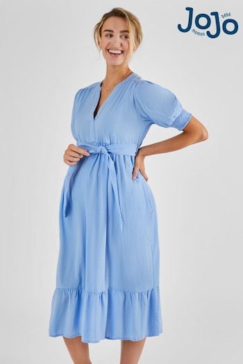 JoJo Maman Bébé Blue Linen Blend Maternity Midi Dress Swimming (831027) | £39.50