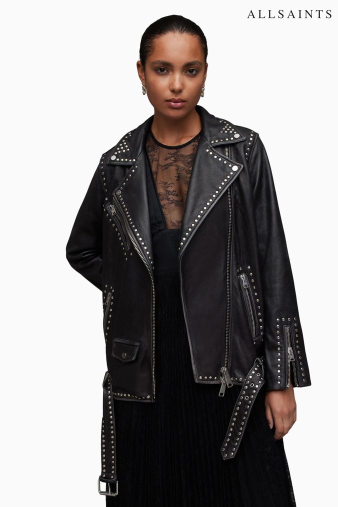 All saints studded sales leather jacket