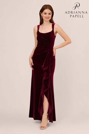 Adrianna Papell Red Velvet Ruffle Front Gown (831359) | £229