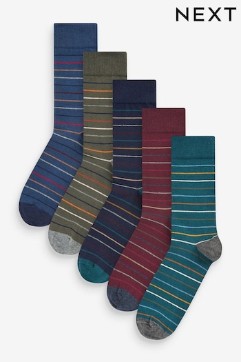 Navy Blue / Green Stripe Pattern Socks 5 Pack (831664) | £14