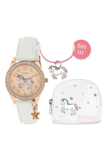 Peers Hardy Girls Tikkers PU Strap Unicorn Watch, Necklace and Purse White Set (831710) | £20