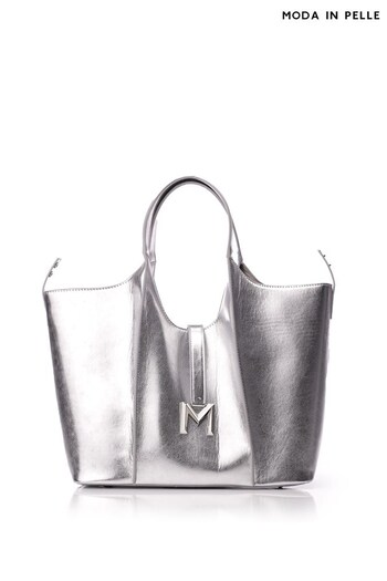 Moda in Pelle Rena Bag Silver Large Shopper Tote Bag (831806) | £99