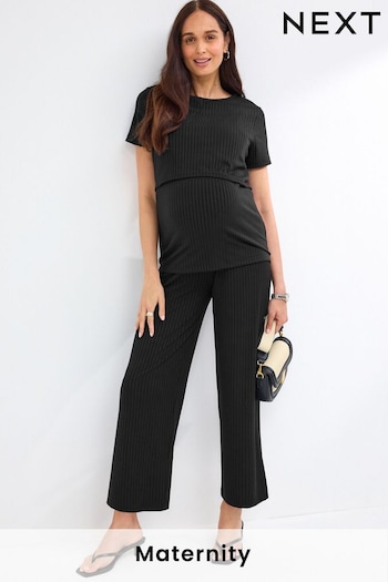 Black Maternity Rib Wide Leg Trousers (831841) | £28