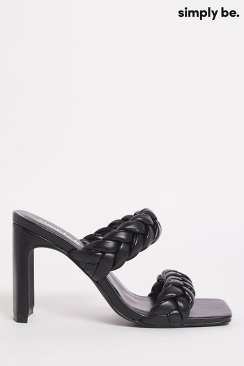 Simply Be Sandra Plaited Heeled Wide Fit Black Sandals (831874) | £37