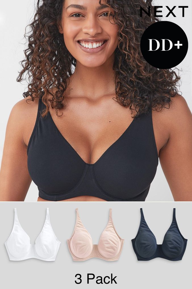 Navy Blue/Pink/White Non Pad Full Cup DD+ Cotton Blend Bras 3 Pack (831918) | £40